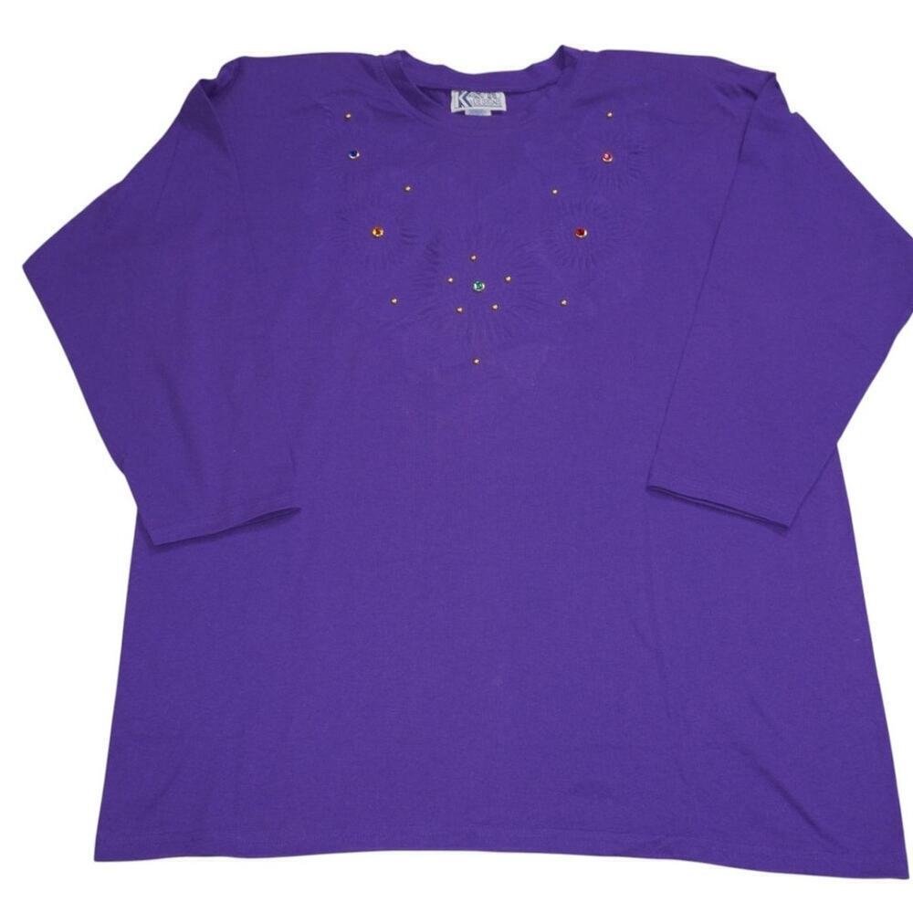 Vintage 90s KABID Designs Purple Rhinestone Floral One Size Missy Sweatshirt